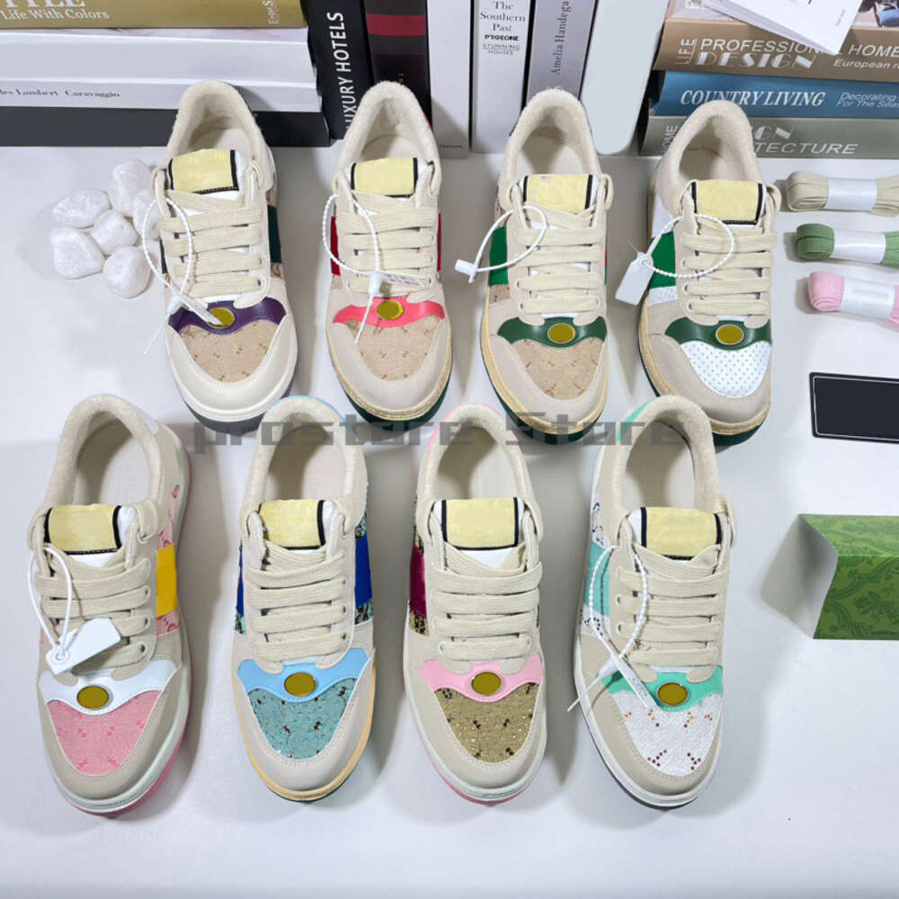 High-Quality small dirty shoes Designer Casual shoe Screener Sneakers board Men Women Sneaker Classic Blue Pink Crystal Stripe Low Top Real Leather Shoes