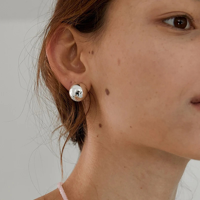 Charm European Style Punk Fashion Geometric Half Metal Big Ball Round Stud Earrings for Women Girls Party Accessories 231208
