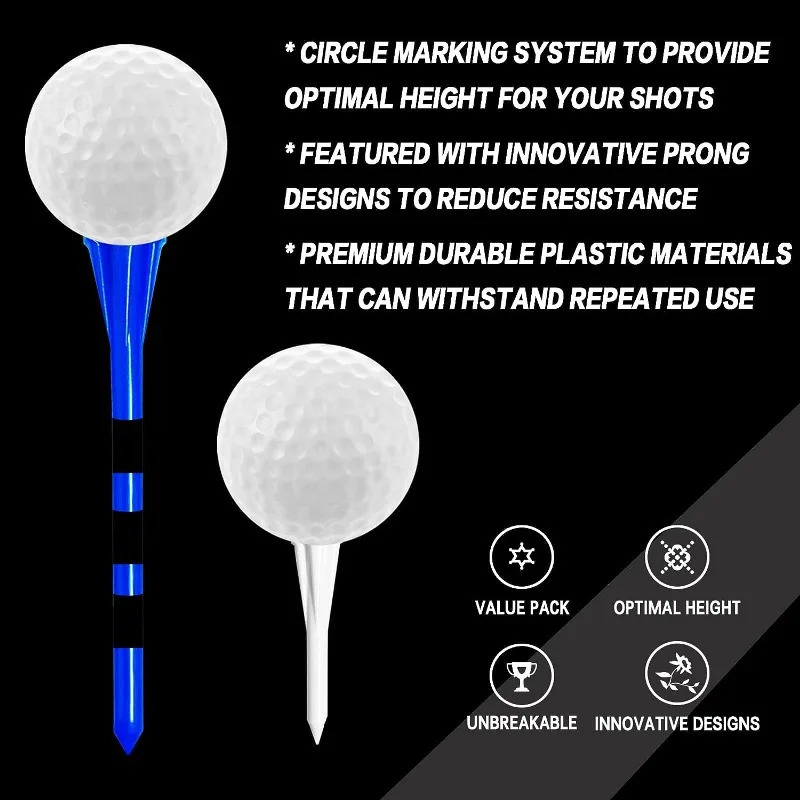Golf Tees 100Pcs Golf Tees Plastic 3 1/4 2 3/4 1 1/2 Inch Unbreakable 80 Driver Tees with 20 Iron Tees Mixed Pack Drop 231204