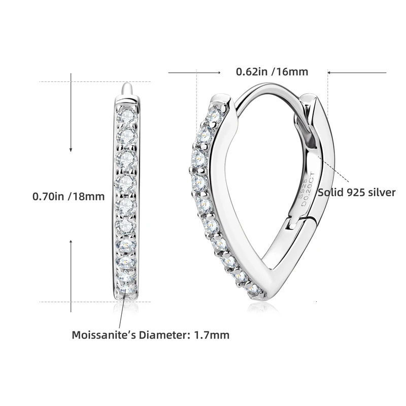 Hoop Huggie Original 925 Sterling Silver Earrings D0.20CT Teardrop Shape Hoop Earrings for Women Piercing Ear Jewelry 231207