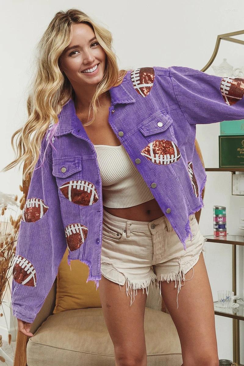 Womens Jackets Women Cropped Game Day Jacket Ladies Baseball Sequin Corduroy Gameday Clothing