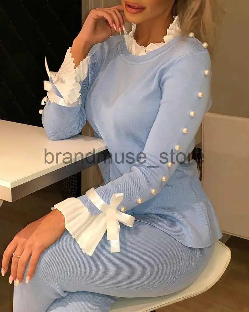 Women's Knits Tees Women Fashion Casual Bowknot Cuff Pullovers Top Autumn Fashion Sweet Style Knit Blouse Beaded Sweater J231208
