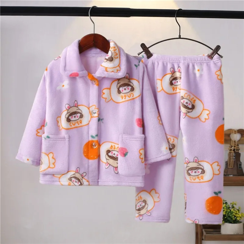 Pajamas Autumn Winter Baby Boy Girl Clothes Pajamas Set Thick Flannel Fleece Toddler Child Warm Cartoon Sleepwear Kids Home Suit 231207