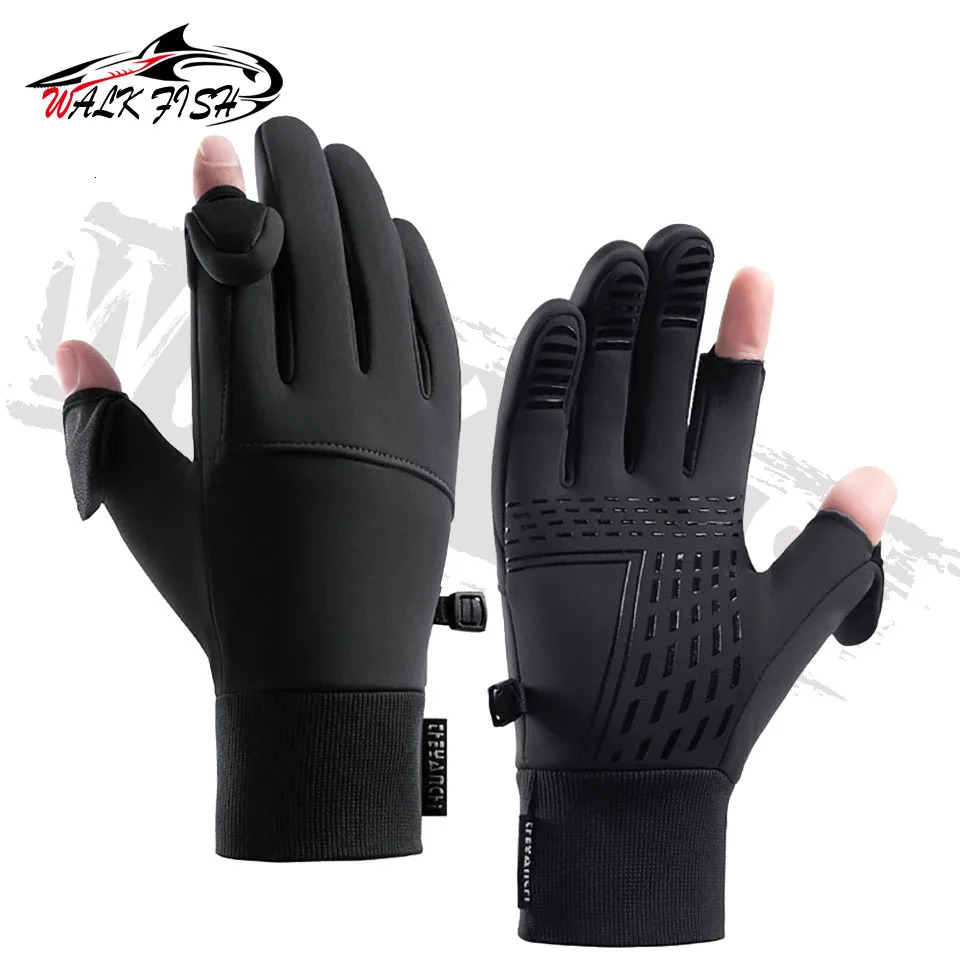 Five Fingers Gloves WALK FISH Winter Fishing Gloves Waterproof Winter Gloves Windproof Pograph Men Women Warm Protection Fish Angling Gloves 231207