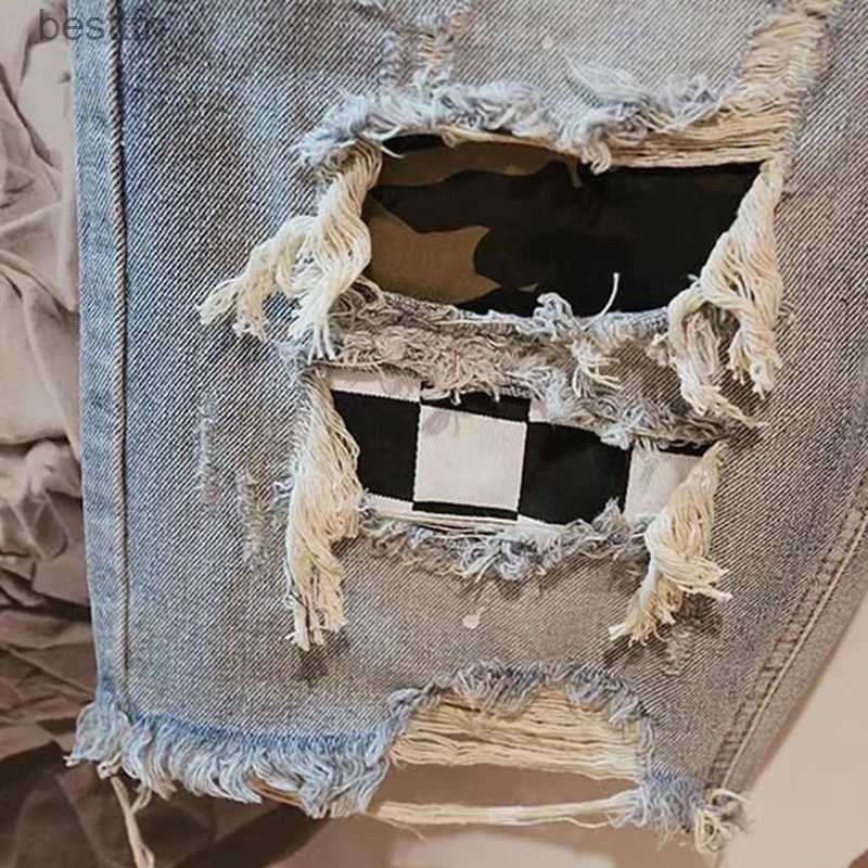 Men's Jeans Summer Men Hole Denim Short Pants Fashion Beggar Scraped Five-piece Jeans ShortsL231208
