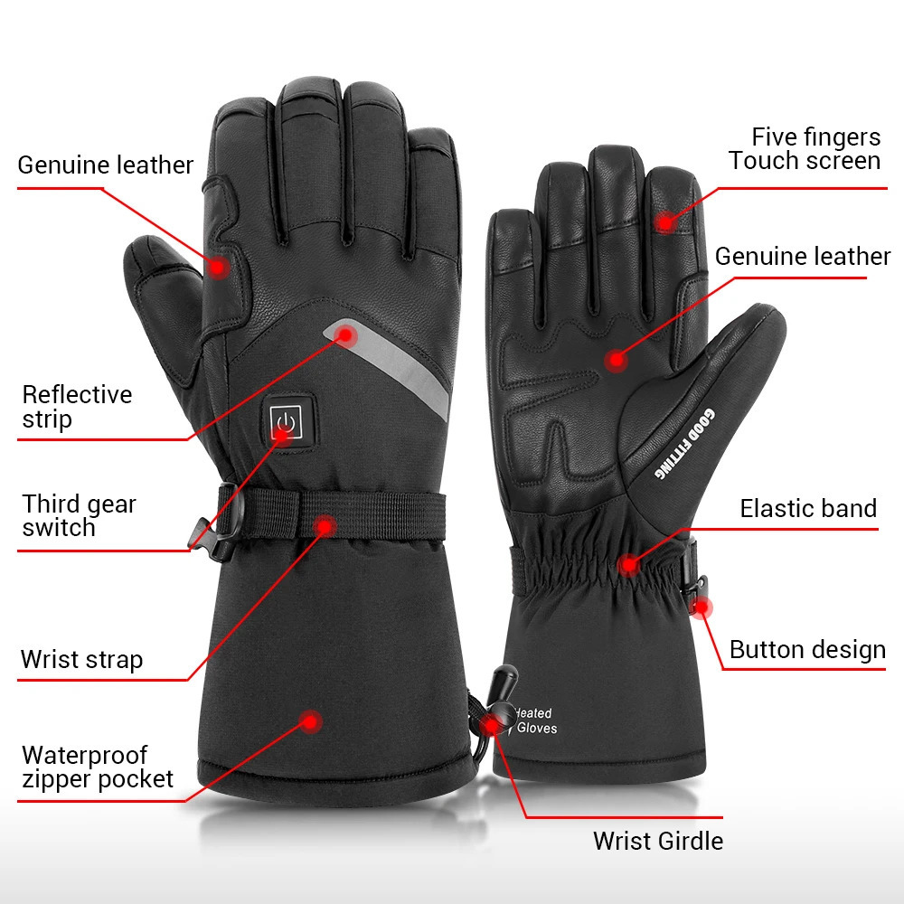 Five Fingers Gloves Heated Motorcycle Gloves Winter Warm Motorcycle Gloves Guantes Moto Heated Gloves Waterproof Rechargeable Heating Thermal Gloves 2