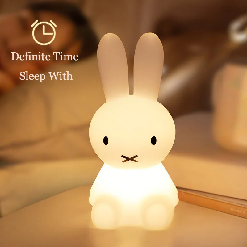 Cords Slings and Webbing Cute 3D Night Light Kawaii Anime Cartoon Bunny Eye Protection Rechargeable Desk Lamp Bedroom Children Bedside Camp 231208