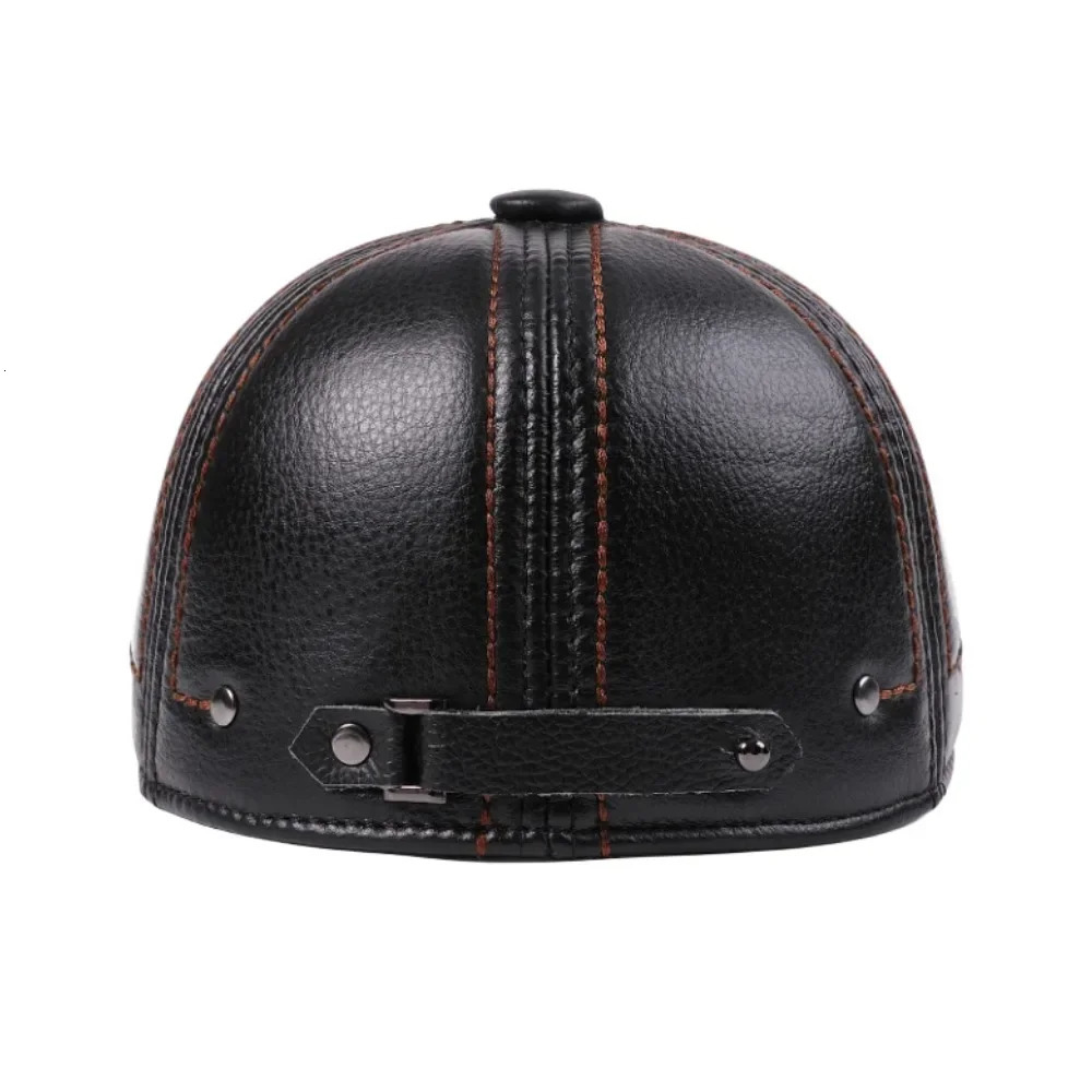 Berets LA SPEZIA Cap Men Winter Beret Real Leather Hat Men s Warm Black Cowskin sboy Casual Flat 231208