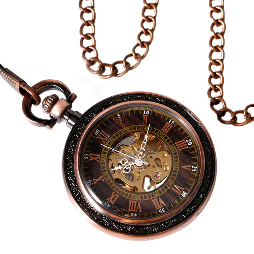 Pocket Watches Steampunk Archaize Antique Copper Skeleton Carving Mechanical Hand Wind Pocket Watch for Men Women Gift With 30 cm Chain 231207