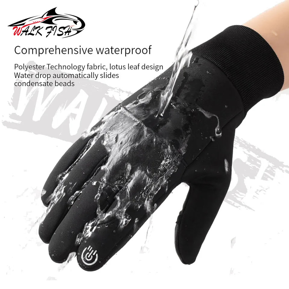 Five Fingers Gloves WALK FISH Winter Fishing Gloves Waterproof Winter Gloves Windproof Pograph Men Women Warm Protection Fish Angling Gloves 231207