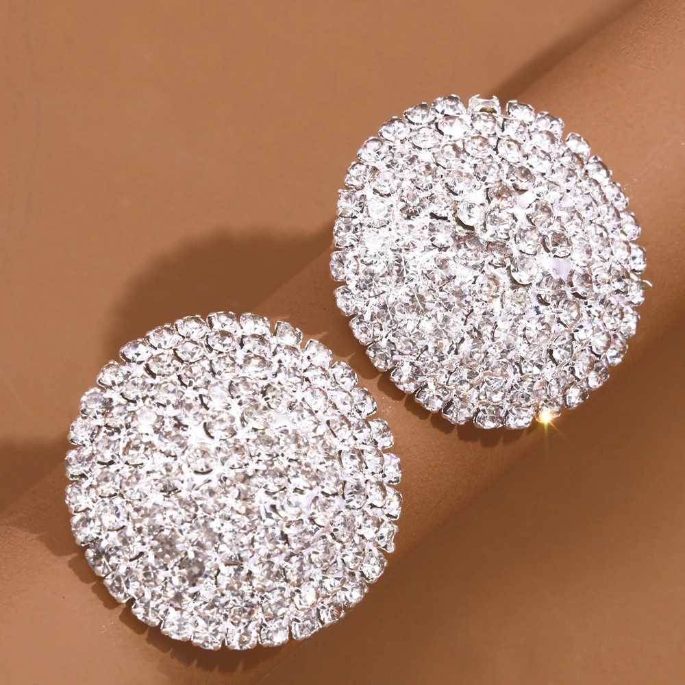 Charm Stonefans Bling Round Earrings Stud Fashion Silver Color Crystal Statement for Women Jewelry Wedding Party 231208