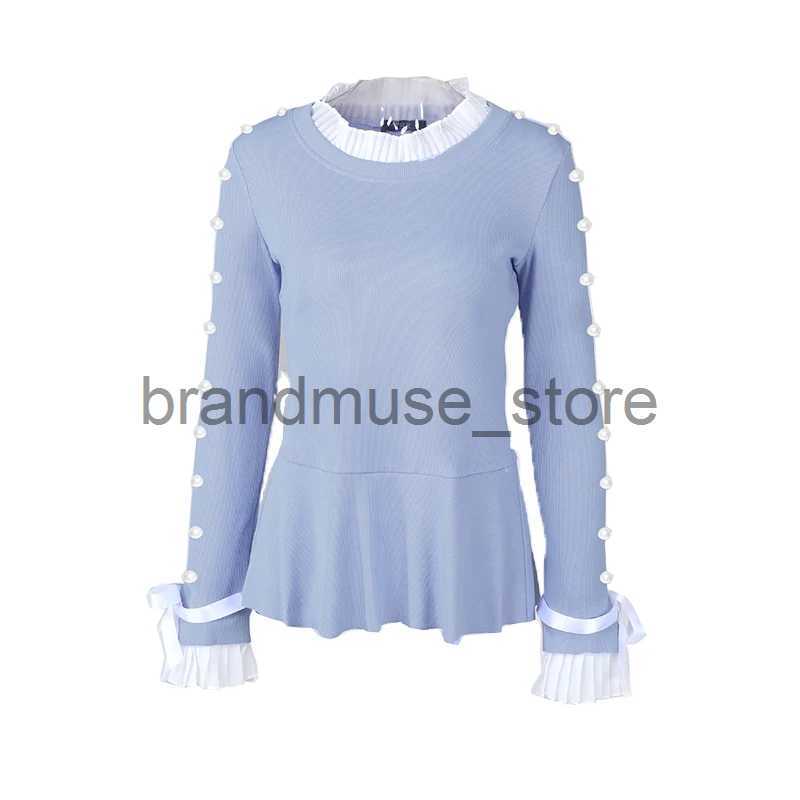 Women's Knits Tees Women Fashion Casual Bowknot Cuff Pullovers Top Autumn Fashion Sweet Style Knit Blouse Beaded Sweater J231208