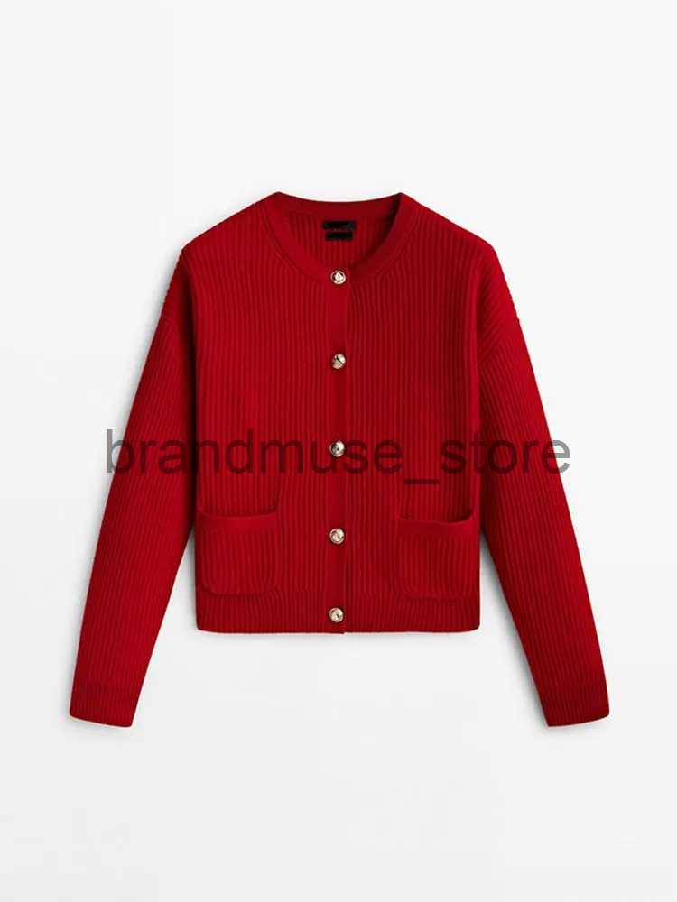 Women's Knits Tees Elegant Women Christmas Red Knit Casual Pullover O-neck Long Sleeve Single Breasted Sweater Autumn Chic Lady Evening Knitwears