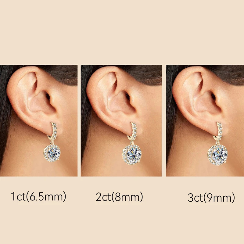 Hoop Huggie Anziw Real Sparkling 3.0 Ct D Drop Hoop Earrings 100% 925 Silver Gold Plated 2.0ct Hanging Earring For Women Jewelry 231207