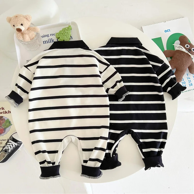 Rompers Autumn Baby Clothes Korean Stripe Jumpsuits for Girl Boys Cute Bear born Romper Infant Bodysuits Loose Toddler Clothing 231207