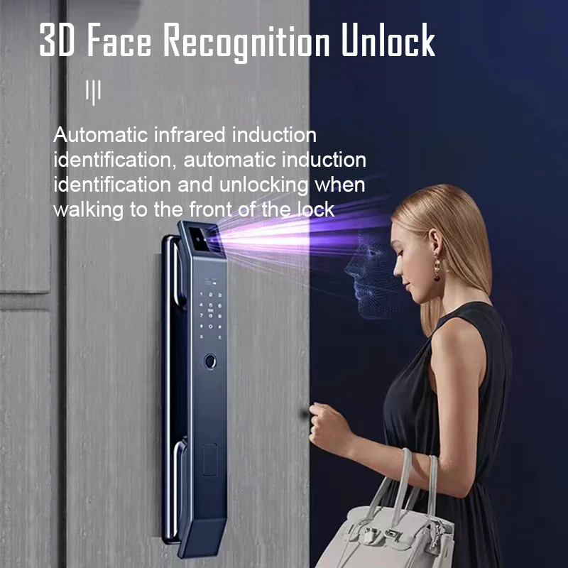 Smart Lock 3D Face Recognition Unlock Digital Door Lock With Camera FIngerprint Password Unlock Keyless Electronic Door Lock 231207