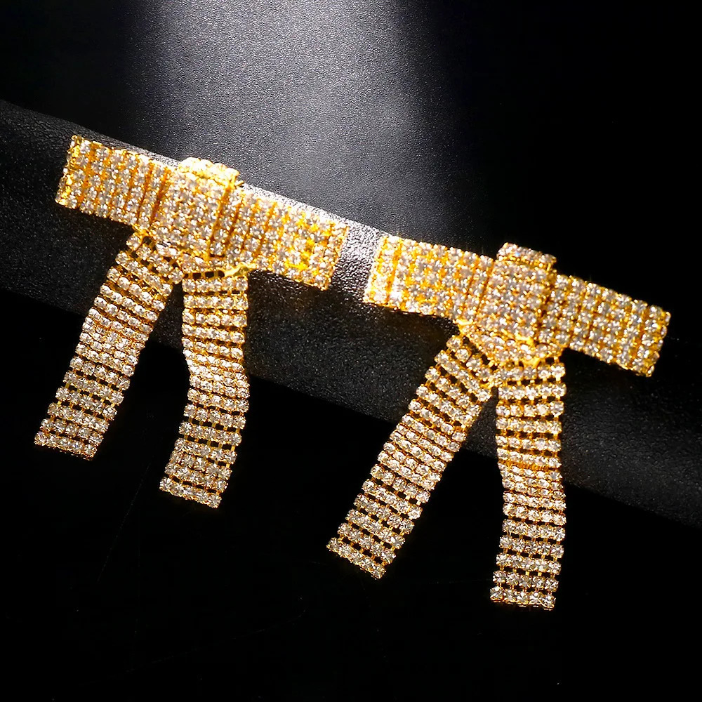 Charm Geometry Full Bow Earrings Statement Ear Accessories Christmas Gift Crystal Hanging Banquet Jewelry 231208