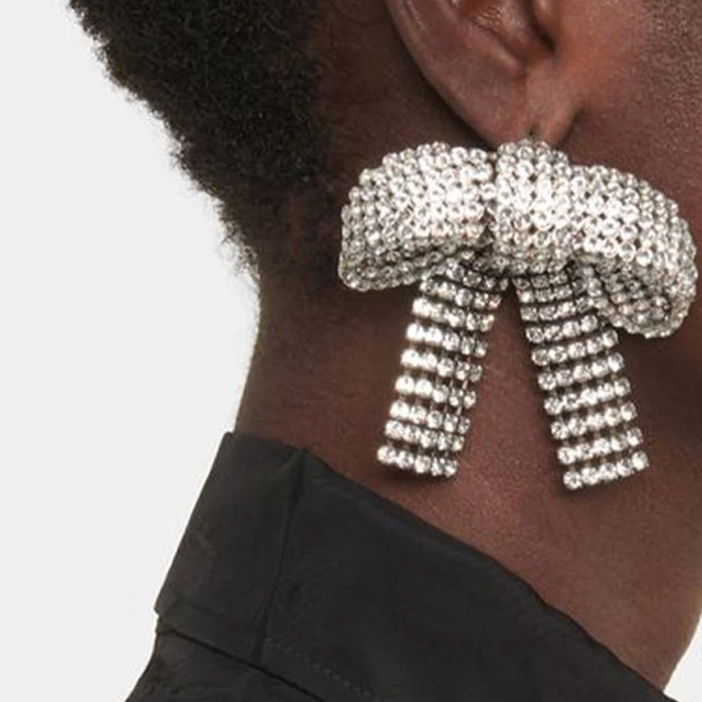 Charm Geometry Full Bow Earrings Statement Ear Accessories Christmas Gift Crystal Hanging Banquet Jewelry 231208