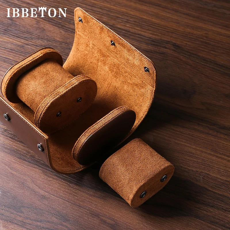 Watch Boxes Cases IBBETON 3 Slot Roll Travel Case Portable Vintage Leather Display Storage Box Organizers of Men Gift 231208