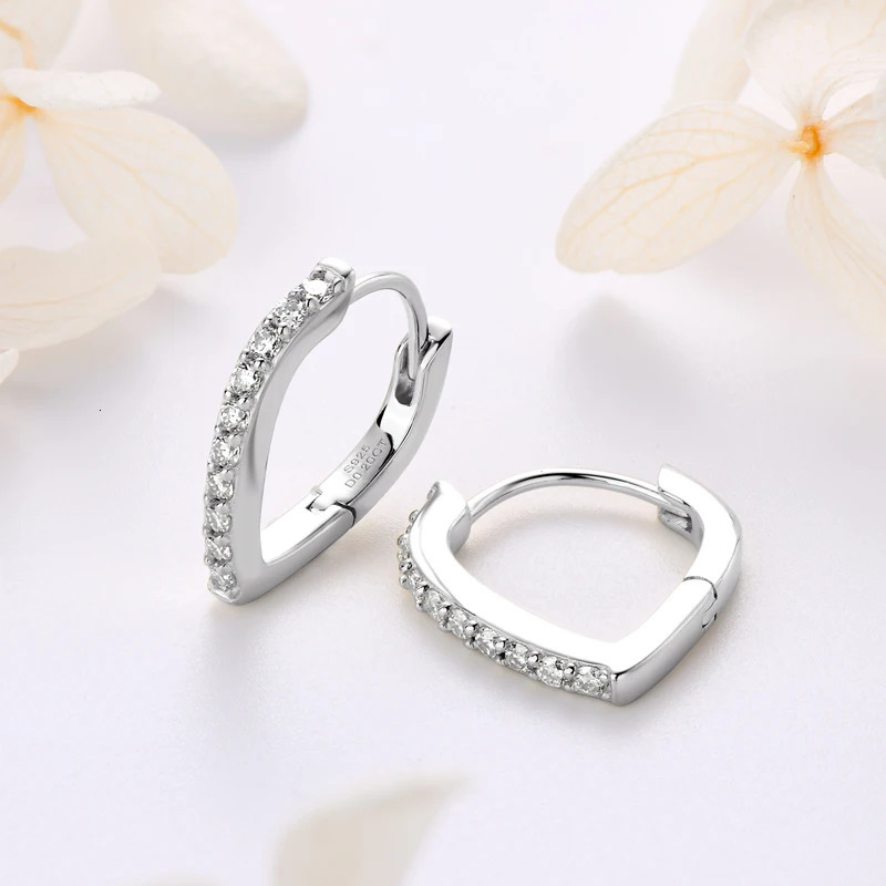 Hoop Huggie Original 925 Sterling Silver Earrings D0.20CT Teardrop Shape Hoop Earrings for Women Piercing Ear Jewelry 231207