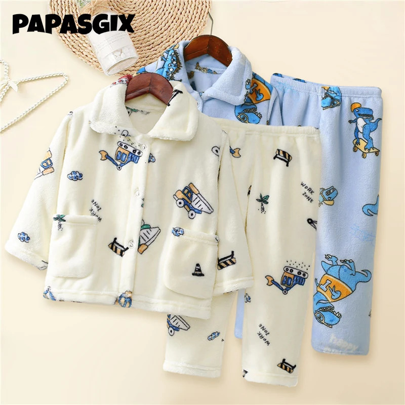 Pajamas Autumn Winter Baby Boy Girl Clothes Pajamas Set Thick Flannel Fleece Toddler Child Warm Cartoon Sleepwear Kids Home Suit 231207
