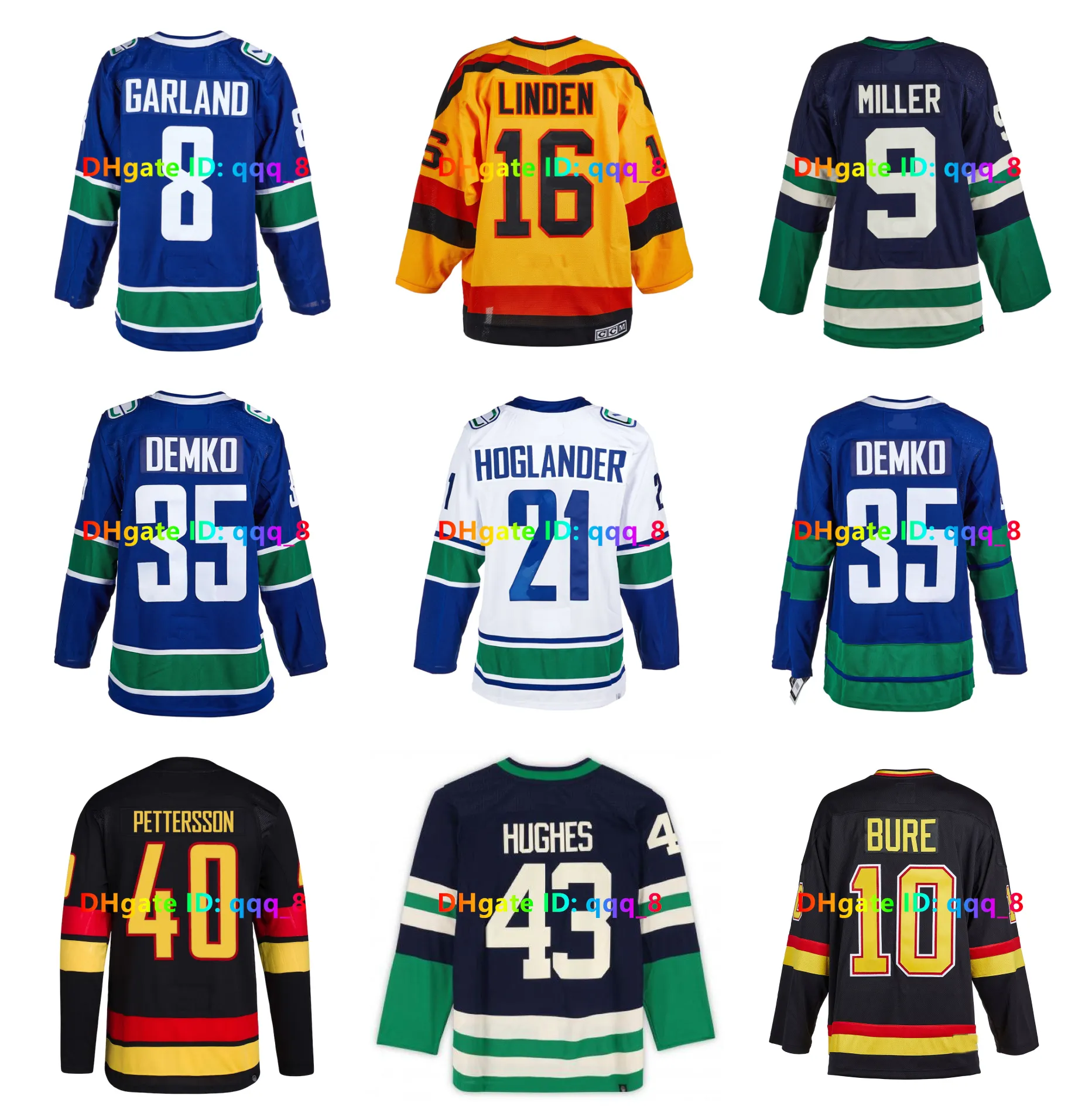 Quinn Hughes Elias Pettersson Canucks CCM Hockey Jersey Conor Garland Nils Hoglander Kuzmenko J.T. Miller Thatcher Deo Gino Odjick Pavel B