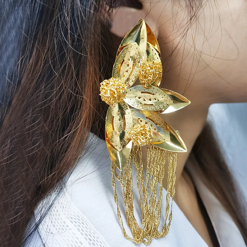 Dangle Chandelier Dangle Drop Earrings Nigerian Big Flower Tassel Hanging Earring Fashion Wedding Engagement Jewelry 231208