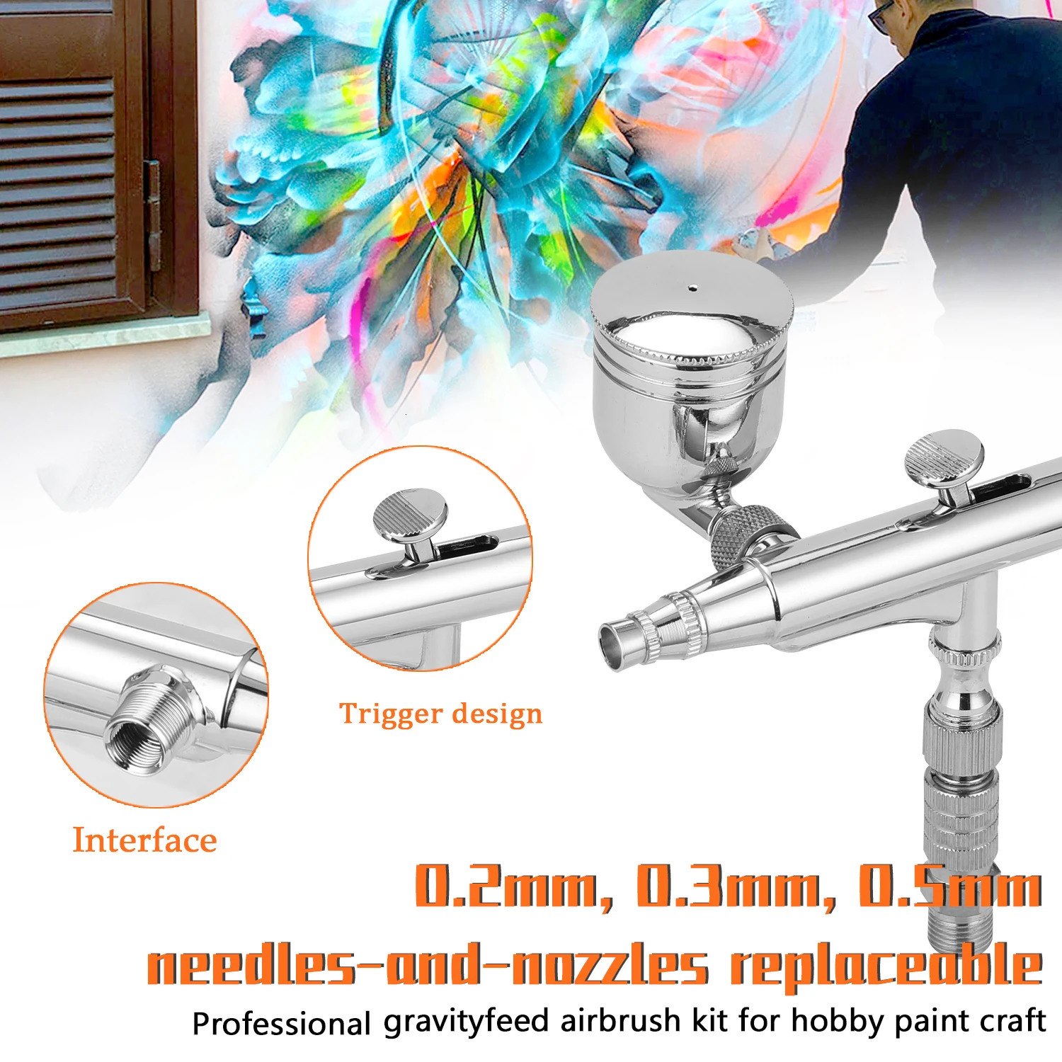 Professional Airbrush Set for Model Making Art Painting with G18 Adapter Wrentch 2 Fluid Cups 2Needles Nozzles Kit 231229