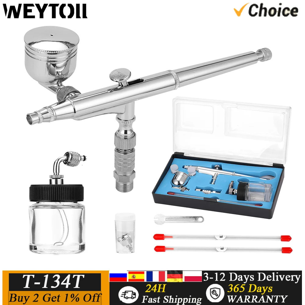 Professional Airbrush Set for Model Making Art Painting with G18 Adapter Wrentch 2 Fluid Cups 2Needles Nozzles Kit 231229
