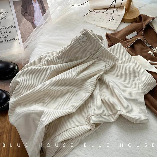 Women's Jeans Vintage Corduroy Women Pants High Waist Coffee Wide Leg Fall Casual Korean Office Ladies Trousers 231208