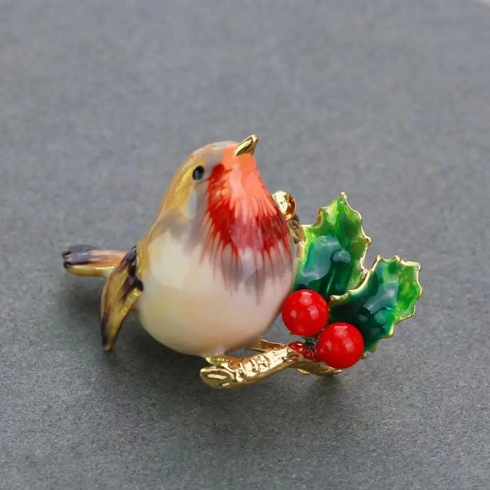 Pins Brooches 18K Gold Plated Enamel Birdie Bird Sparrow with Cherry Brooch 231208