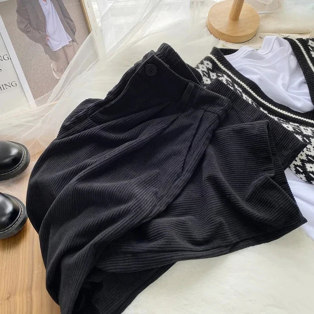 Women's Jeans Vintage Corduroy Women Pants High Waist Coffee Wide Leg Fall Casual Korean Office Ladies Trousers 231208