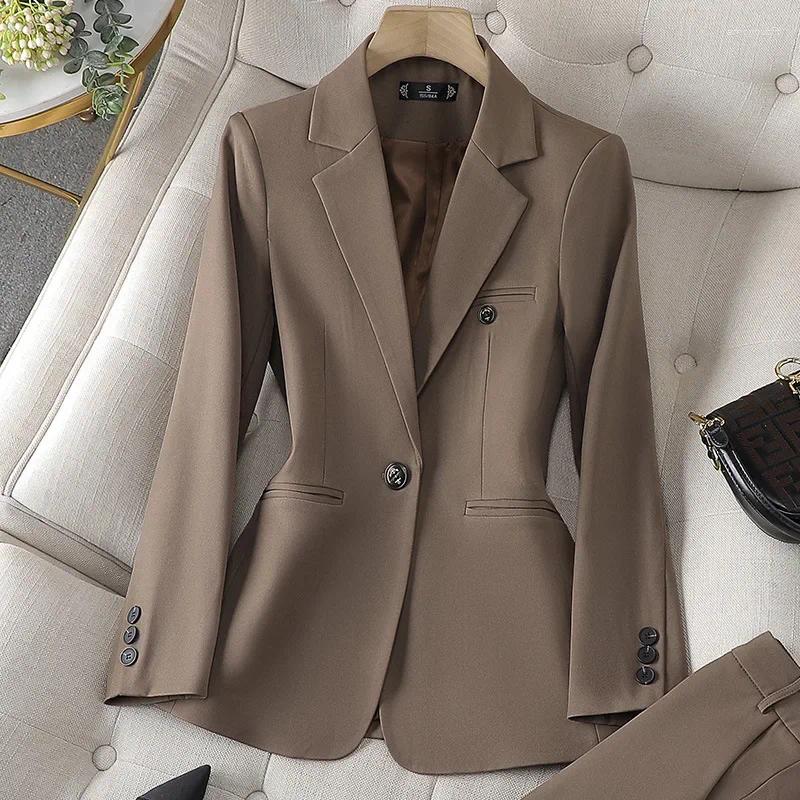Women's Suits High Quality Long Sleeve Female Blazer Women Blue Coffee Khaki Single Button Slim Jacket Ladies Business Work Wear Formal Coat
