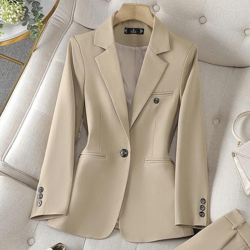 Women's Suits High Quality Long Sleeve Female Blazer Women Blue Coffee Khaki Single Button Slim Jacket Ladies Business Work Wear Formal Coat