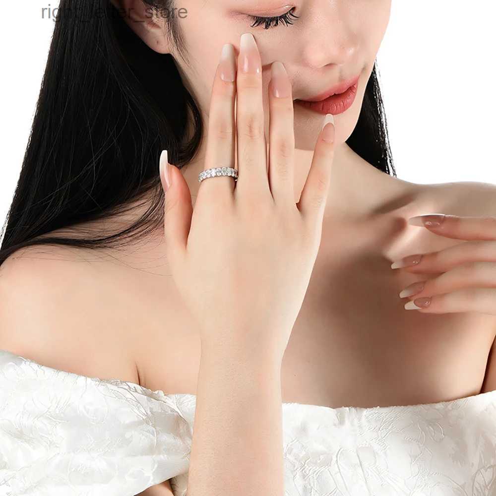 With Side Stones Serenity Day 6.6cttw Real D Color 3*5mm Oval Cutting Full Moissanite Row Rings For Women S925 Sterling Silver Bands Fine Jewelry YQ23