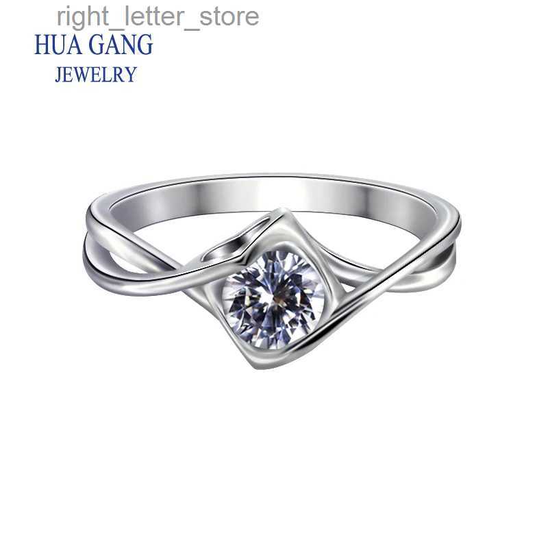 With Side Stones 925 Sterling Silver Ring Fine Jewelry Anniversary Wedding Rings for Girlfriend Main Stone Round 0.5ct D Color Moissanite YQ231209
