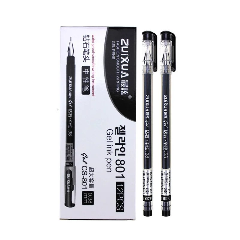 Gel Pens ZUIXUA 12pcs Gel Pen 0.38mm Black Blue Red Ink Pens Large Capacity Writing Smooth School Student Pens Office Stationery 231208