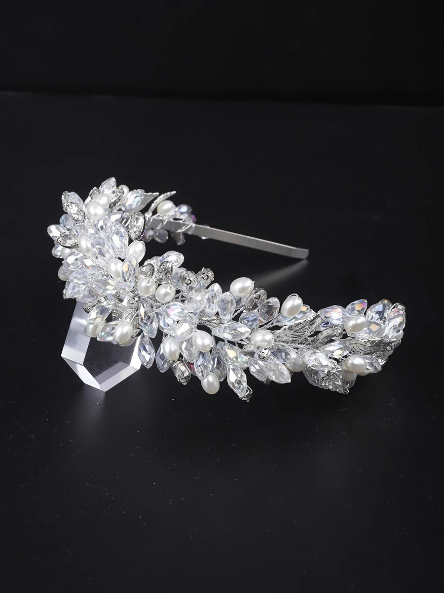 Wedding Hair Jewelry Silver Women Crystal Headbands Beads Head Accessories Hairbands and Earrings Set Leaves Beauty Wedding Ornaments Bridal Headwear 