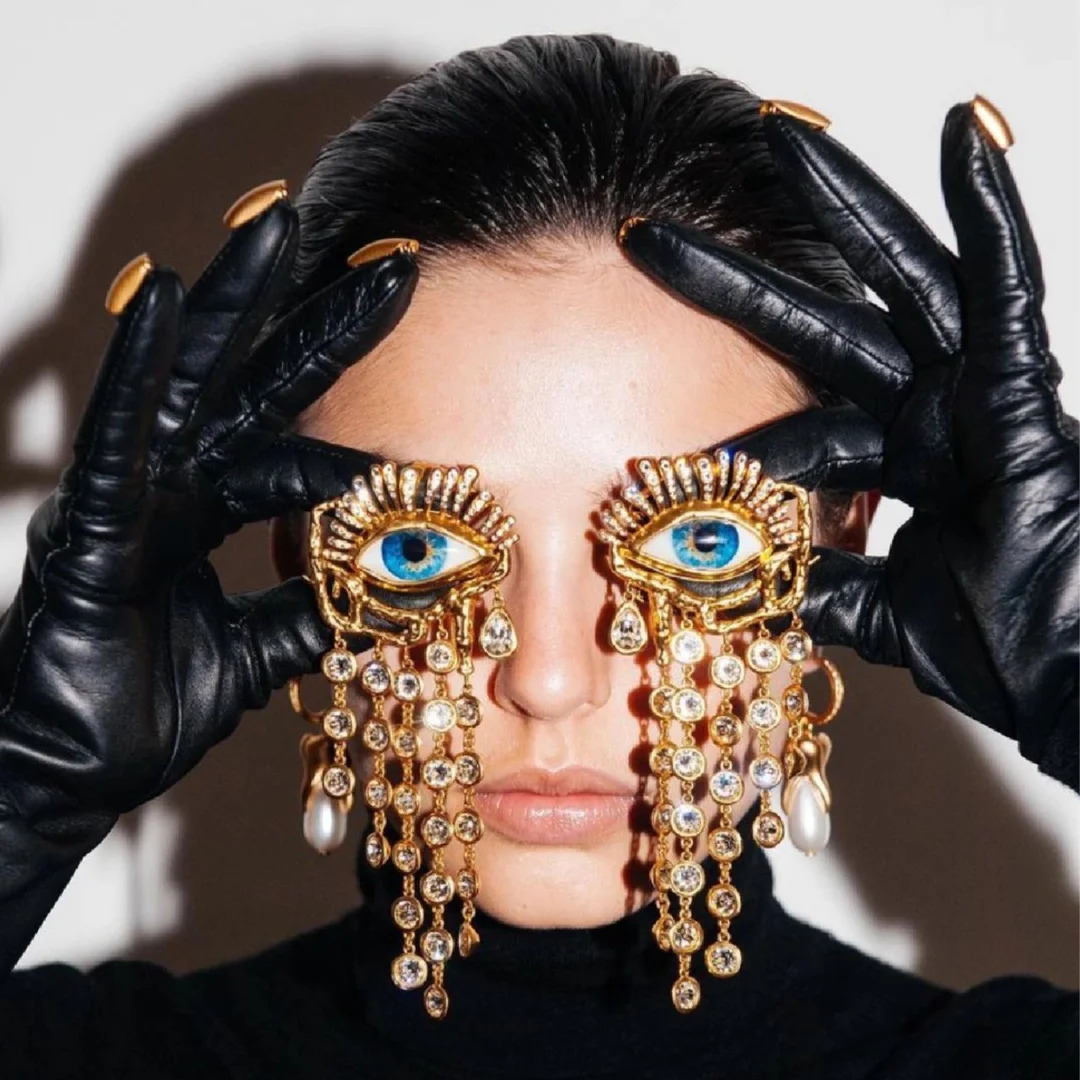 Dangle Chandelier Personality Earrings Devil's Eye Tassel Long Rhie for Women Jewelry Brass European And American Heavy Industry 231208 H260202