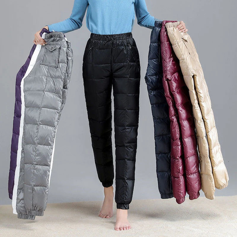Women's Jeans Oversize 4XL Down Sweatpants Ultralight Windproof Winter Pant Warm Snow Stretch Jogger Fashion Pocket Zip Baggy Trousers 231208Z