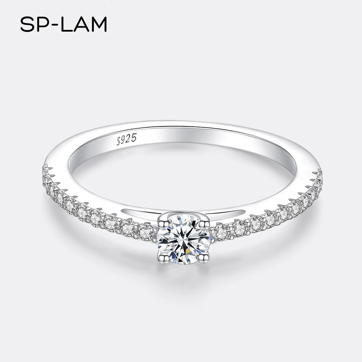 Wedding Rings Real 925 Sterling Silver Small Moissnaite Ring For Women Simple Sparkling Round 0.3CT Certificated Lab Diamond Finger Rings 231208