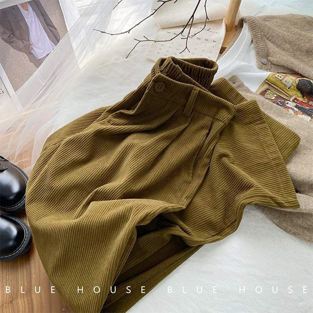 Women's Jeans Vintage Corduroy Women Pants High Waist Coffee Wide Leg Fall Casual Korean Office Ladies Trousers 231208