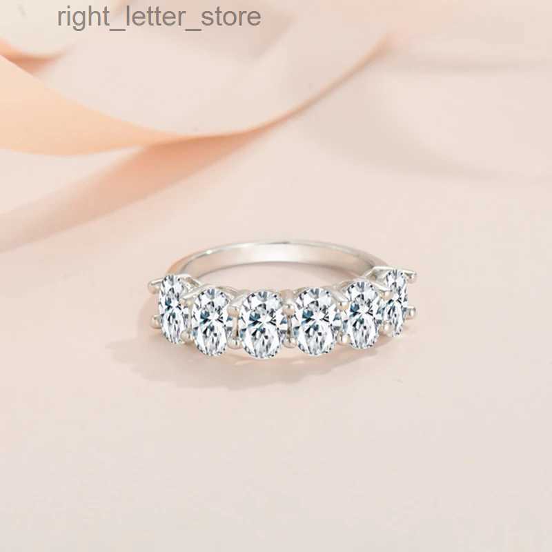 With Side Stones NeeTim Full D Color Oval Moissanite Rings for Women Sparkling 6 Stones Diamond with Certificate 925 Sterling Sliver Wedding Ring YQ23