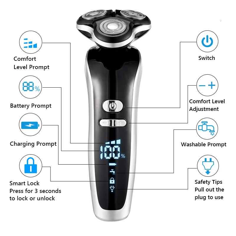 Razors Blades Electric Shaver For Men 4D Electric Beard Trimmer USB Rechargeable Professional Hair Trimmer Hair Cutter Adult Razor For Men 231208