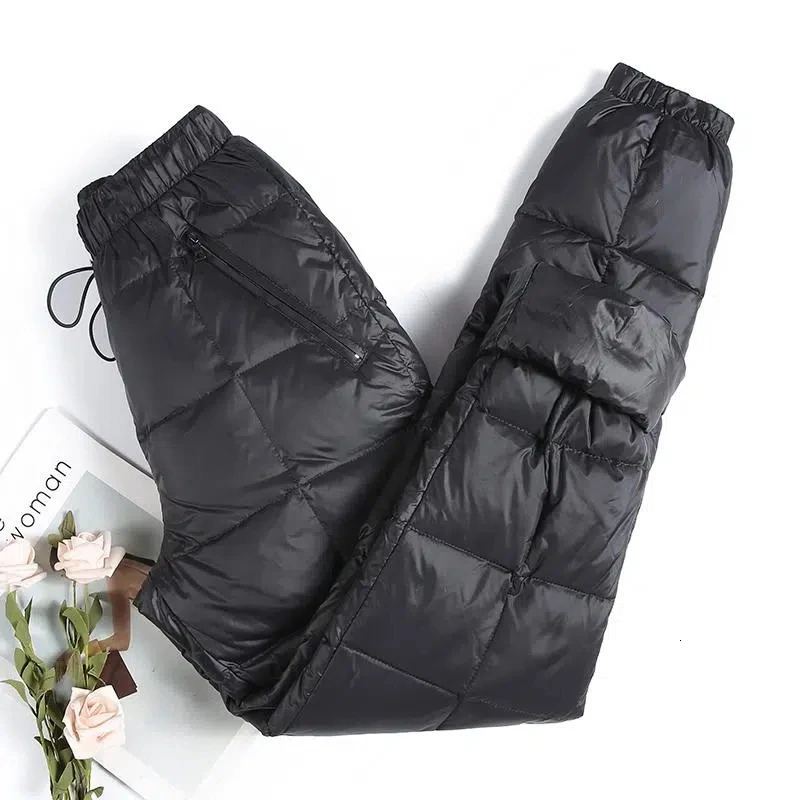 Women's Jeans Oversize 4XL Down Sweatpants Ultralight Windproof Winter Pant Warm Snow Stretch Jogger Fashion Pocket Zip Baggy Trousers 231208Z