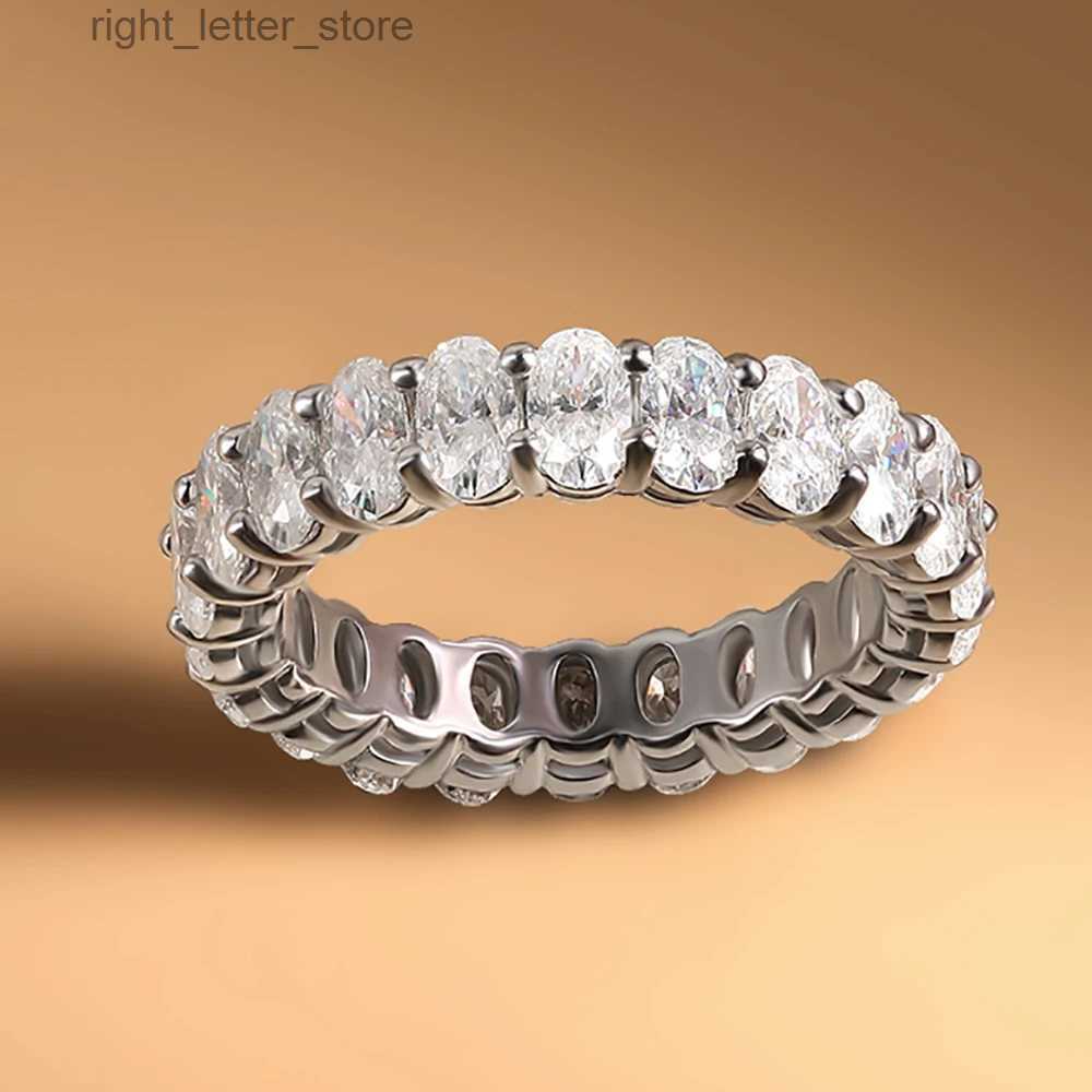 With Side Stones Serenity Day 6.6cttw Real D Color 3*5mm Oval Cutting Full Moissanite Row Rings For Women S925 Sterling Silver Bands Fine Jewelry YQ23
