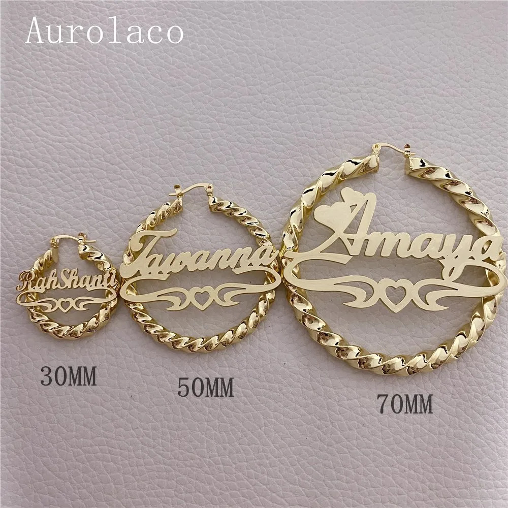 Hoop Huggie AurolaCo 30-90MM Custom Name Earrings Big Hoops Earrings Stainless Steel Hip Hop Style Earrings Custom Earrings for Women Gift 231208