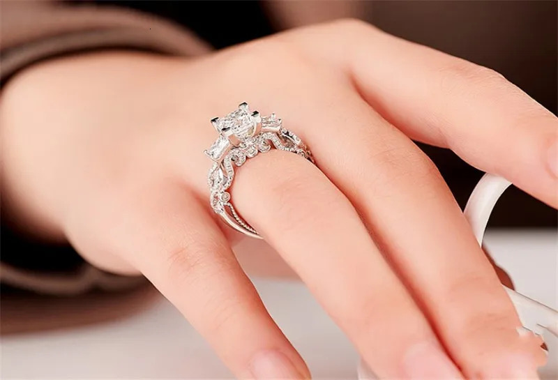 Wedding Rings Vintage Princess cut Lab Diamond Ring 925 sterling silver Engagement Wedding band Rings for Women Bridal Fine Party Jewelry 231208