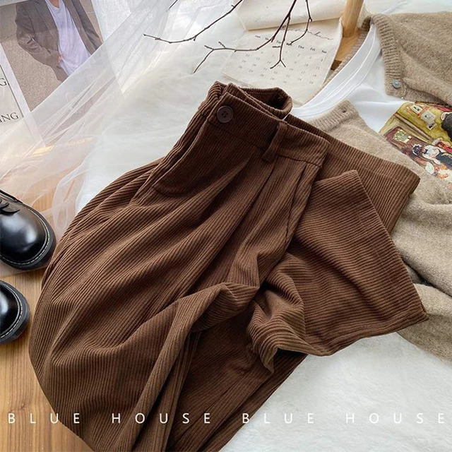 Women's Jeans Vintage Corduroy Women Pants High Waist Coffee Wide Leg Fall Casual Korean Office Ladies Trousers 231208