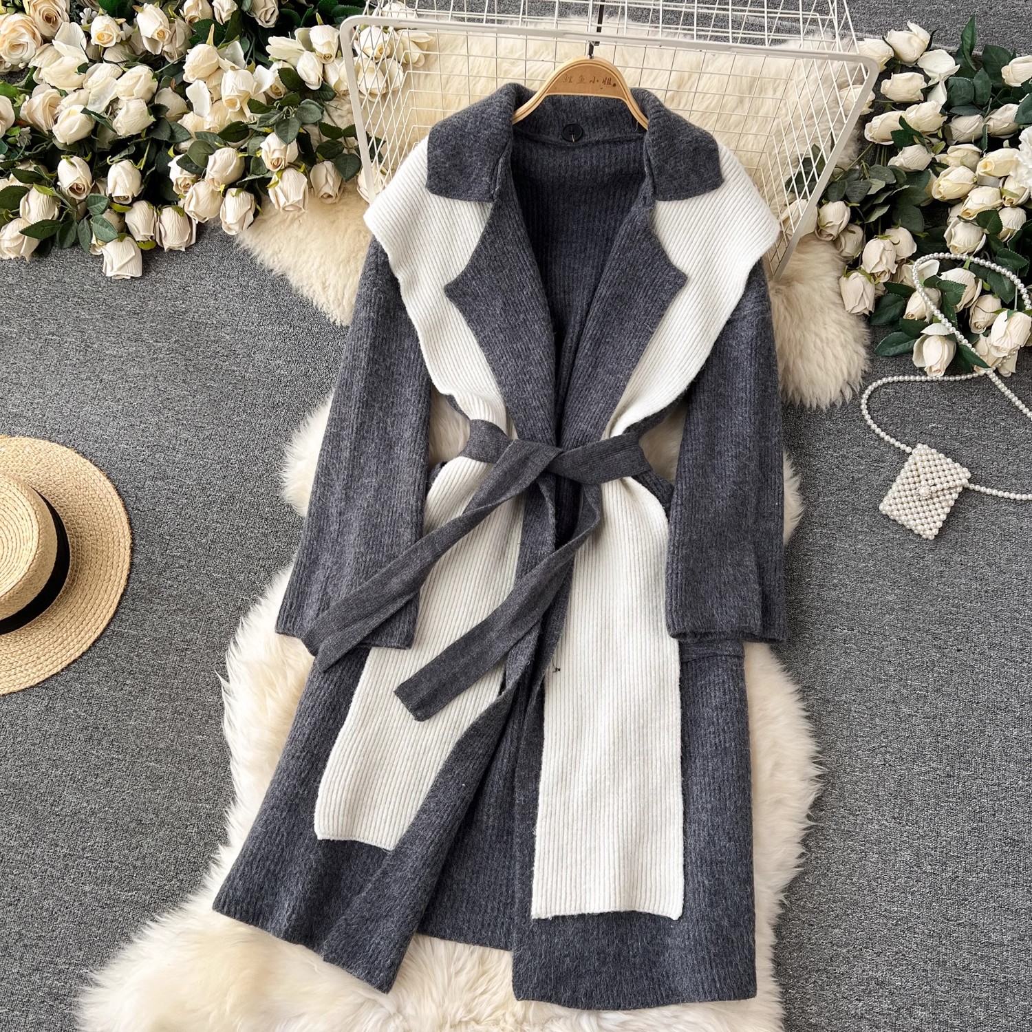 Women Outerwear Coats Sweater Midi Cardigans Autumn Winter Thick Warm Hooded Scarf Knitted Jackets Loose Oversized Lace Up Belt Coats Outerwear 2024